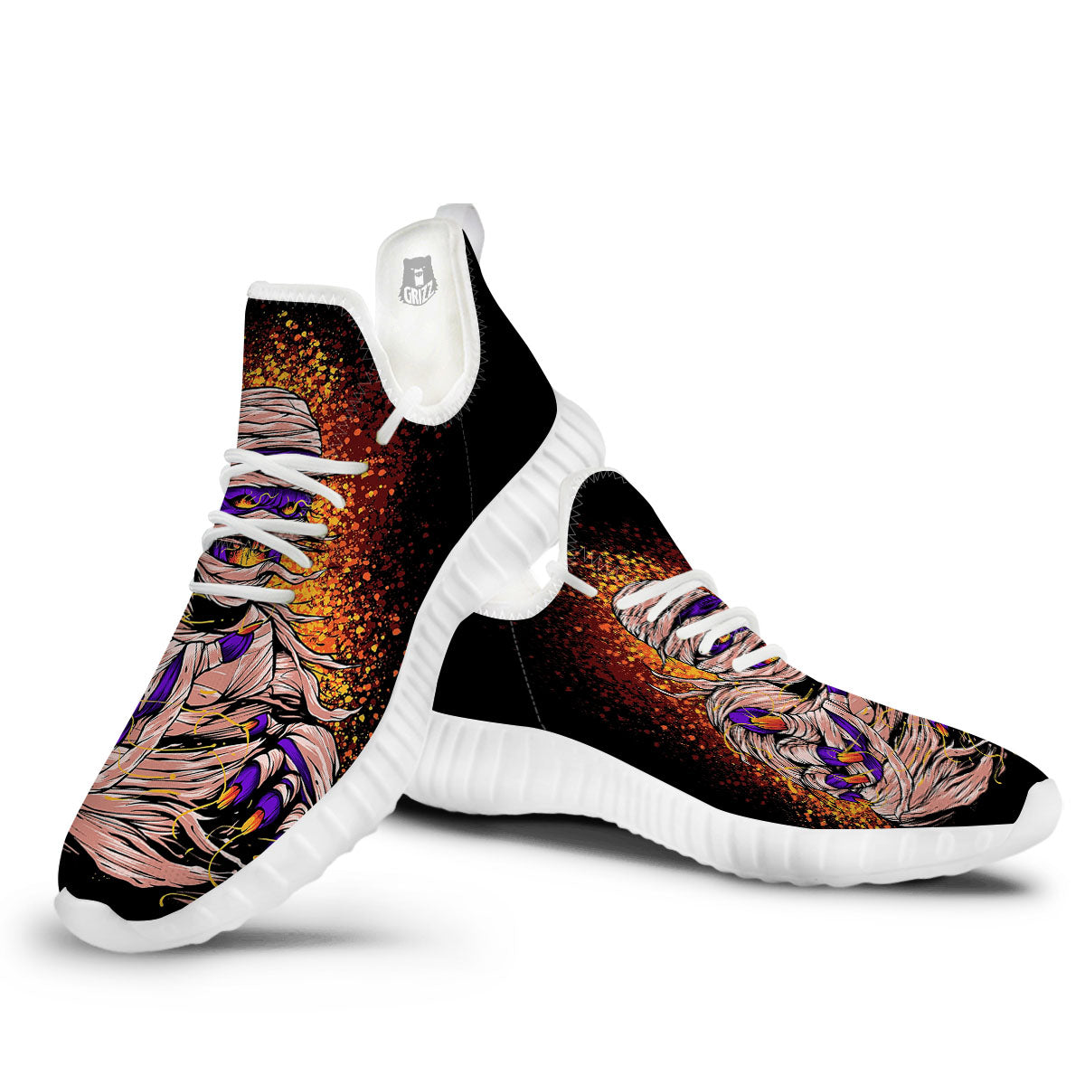 Mummy Halloween Print White Walking Shoes-grizzshop