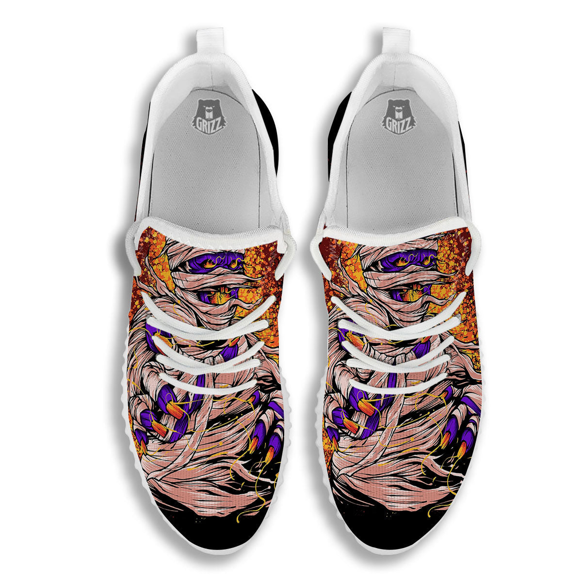 Mummy Halloween Print White Walking Shoes-grizzshop