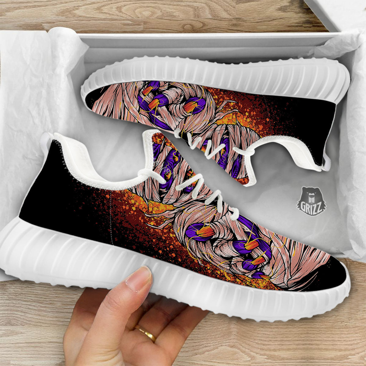 Mummy Halloween Print White Walking Shoes-grizzshop