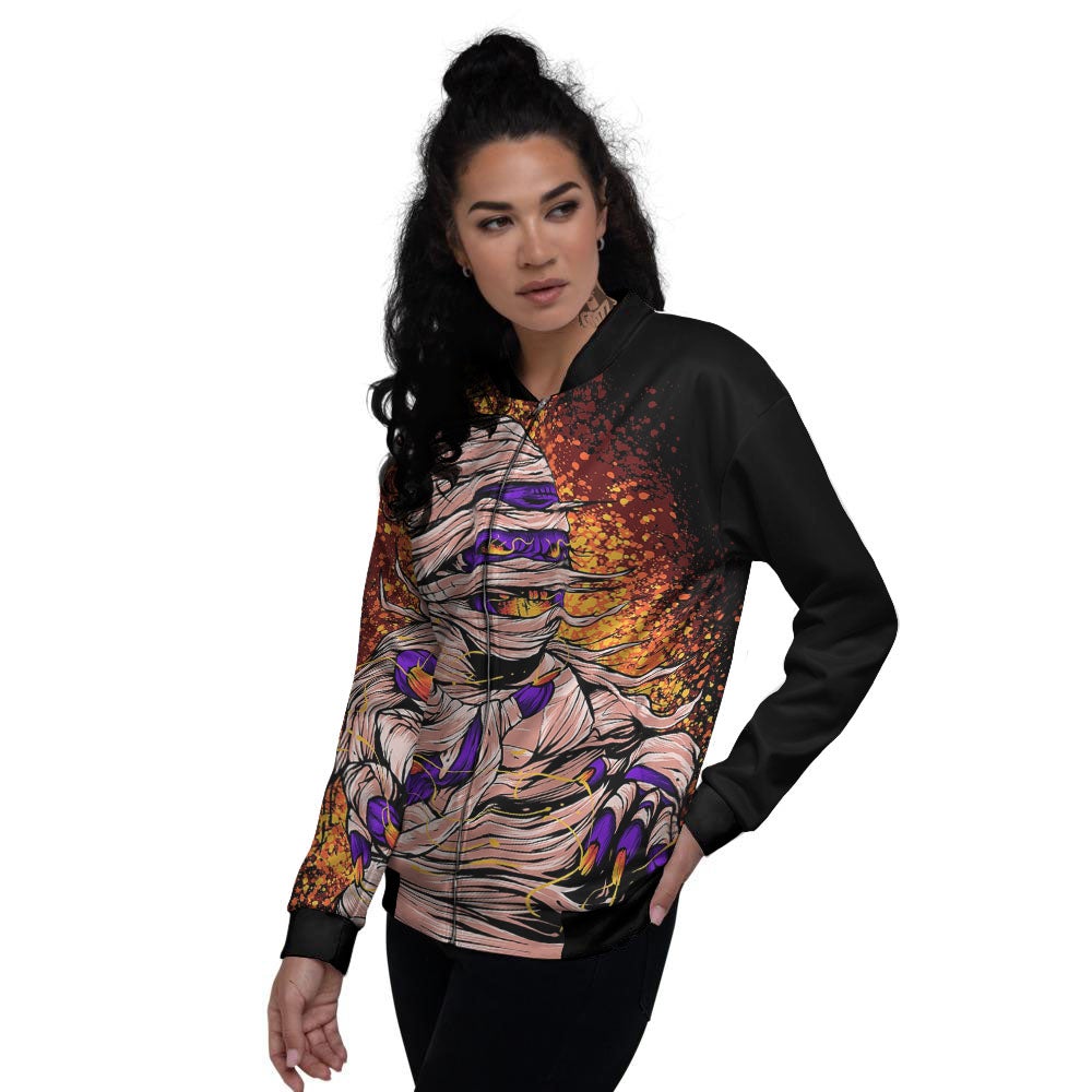 Mummy Halloween Print Women's Bomber Jacket-grizzshop