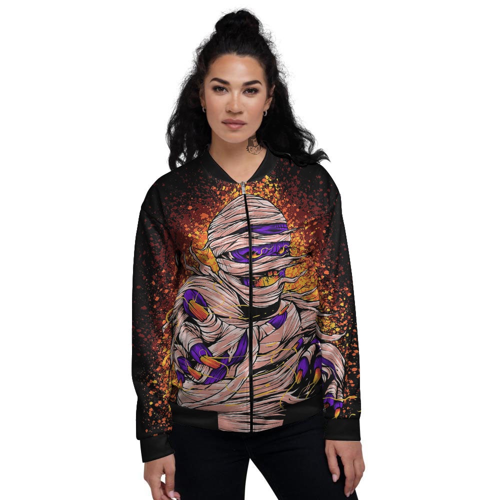 Mummy Halloween Print Women's Bomber Jacket-grizzshop