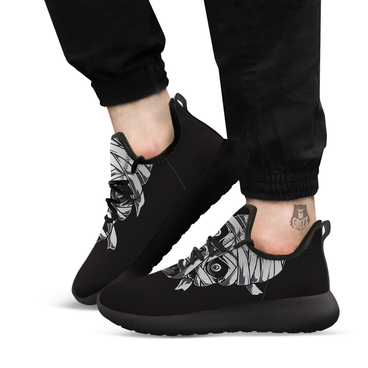 Mummy Head Print Black Athletic Shoes-grizzshop