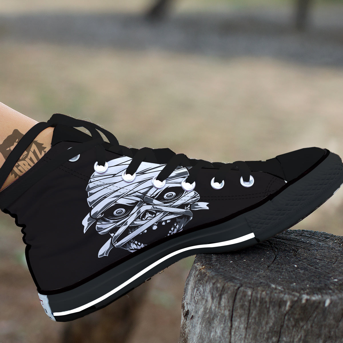 Mummy Head Print Black High Top Shoes-grizzshop