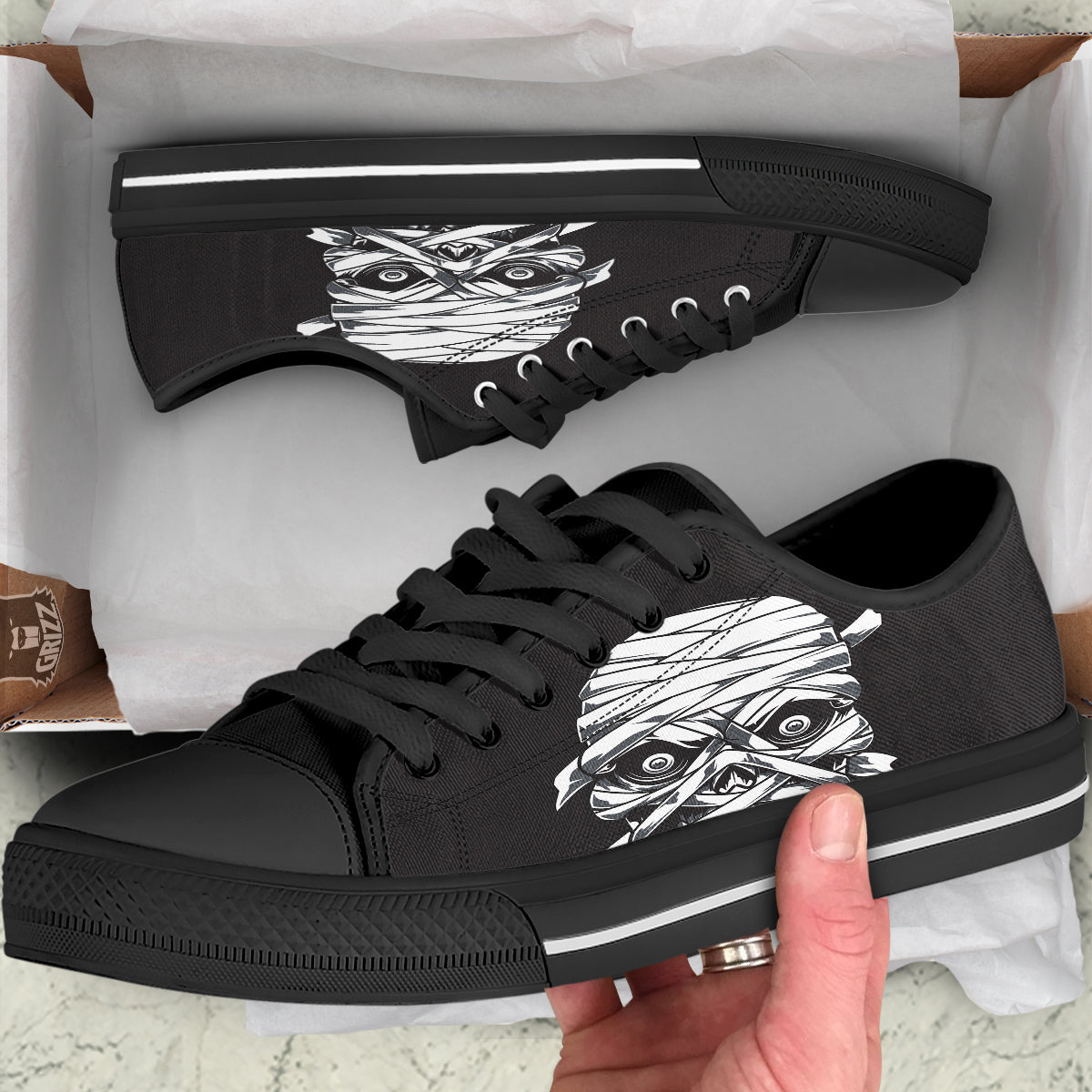 Mummy Head Print Black Low Top Shoes-grizzshop