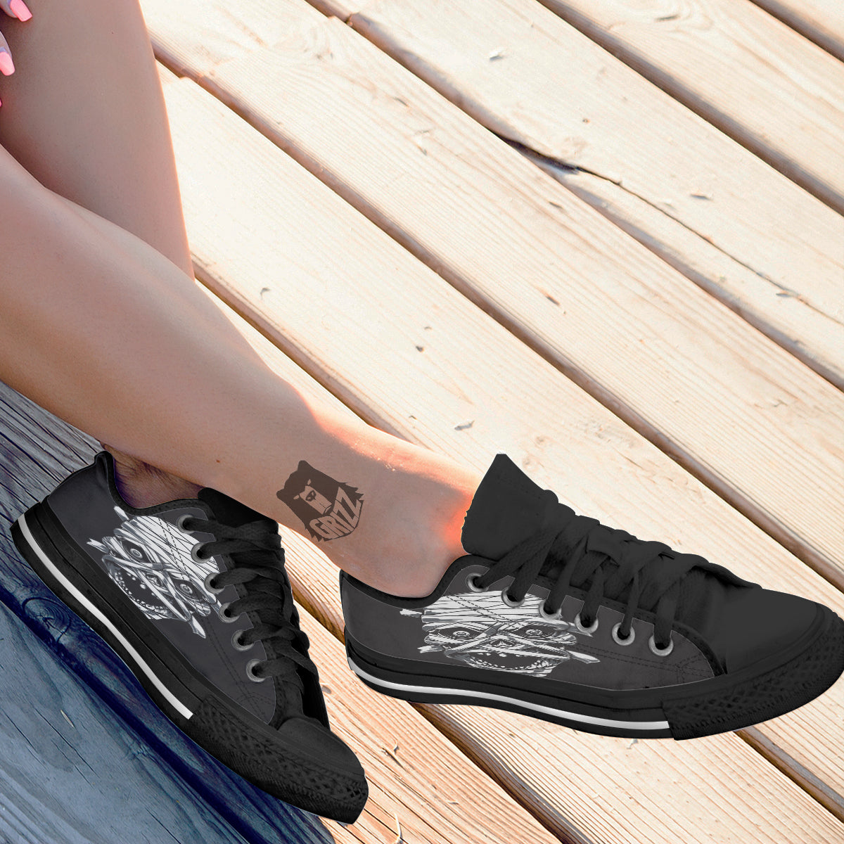Mummy Head Print Black Low Top Shoes-grizzshop