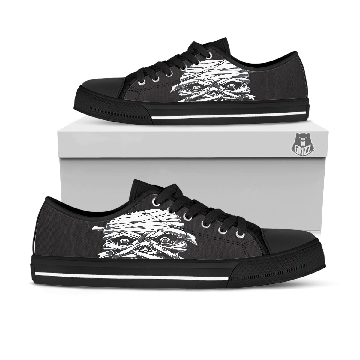 Mummy Head Print Black Low Top Shoes-grizzshop