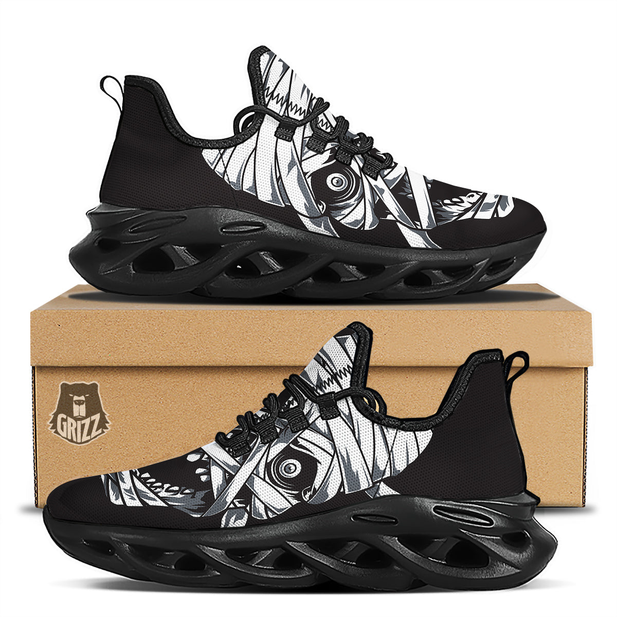 Mummy Head Print Black Running Shoes-grizzshop