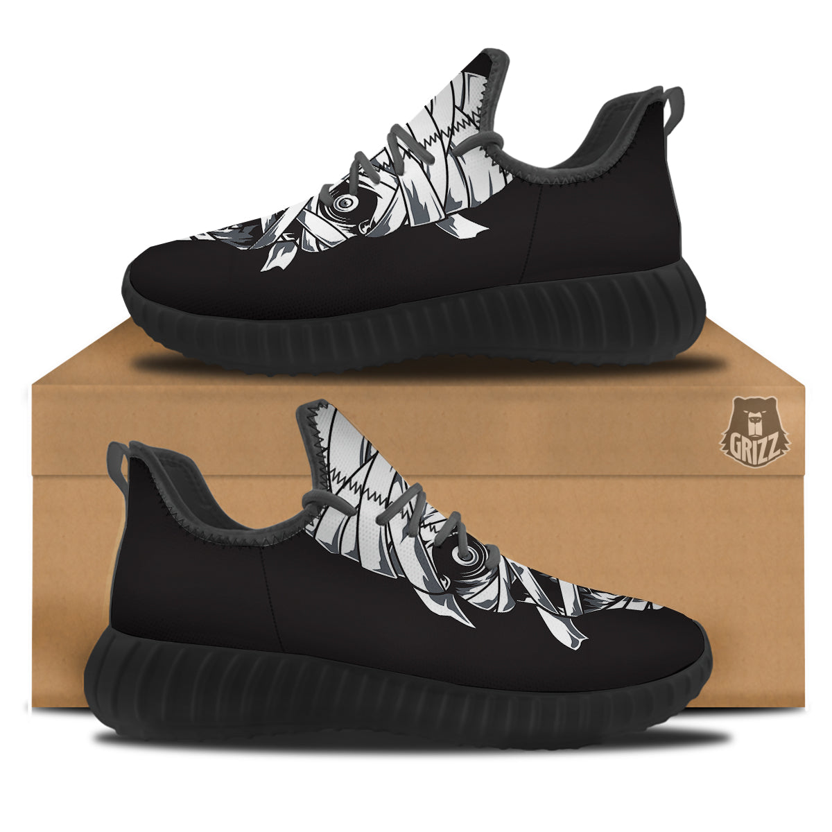Mummy Head Print Black Walking Shoes-grizzshop