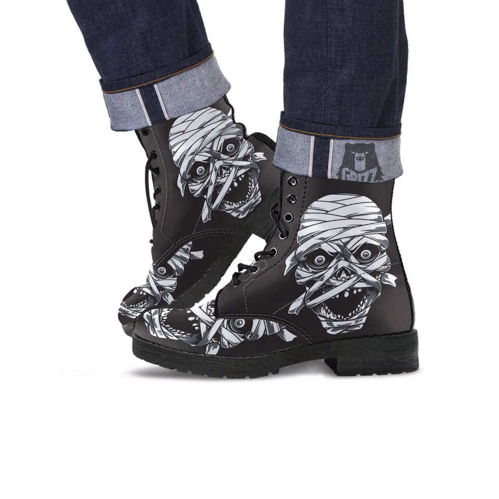 Mummy Head Print Leather Boots-grizzshop