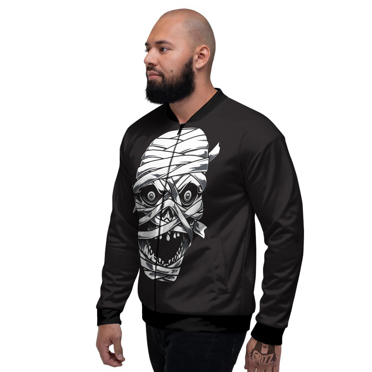 Mummy Head Print Men's Bomber Jacket-grizzshop