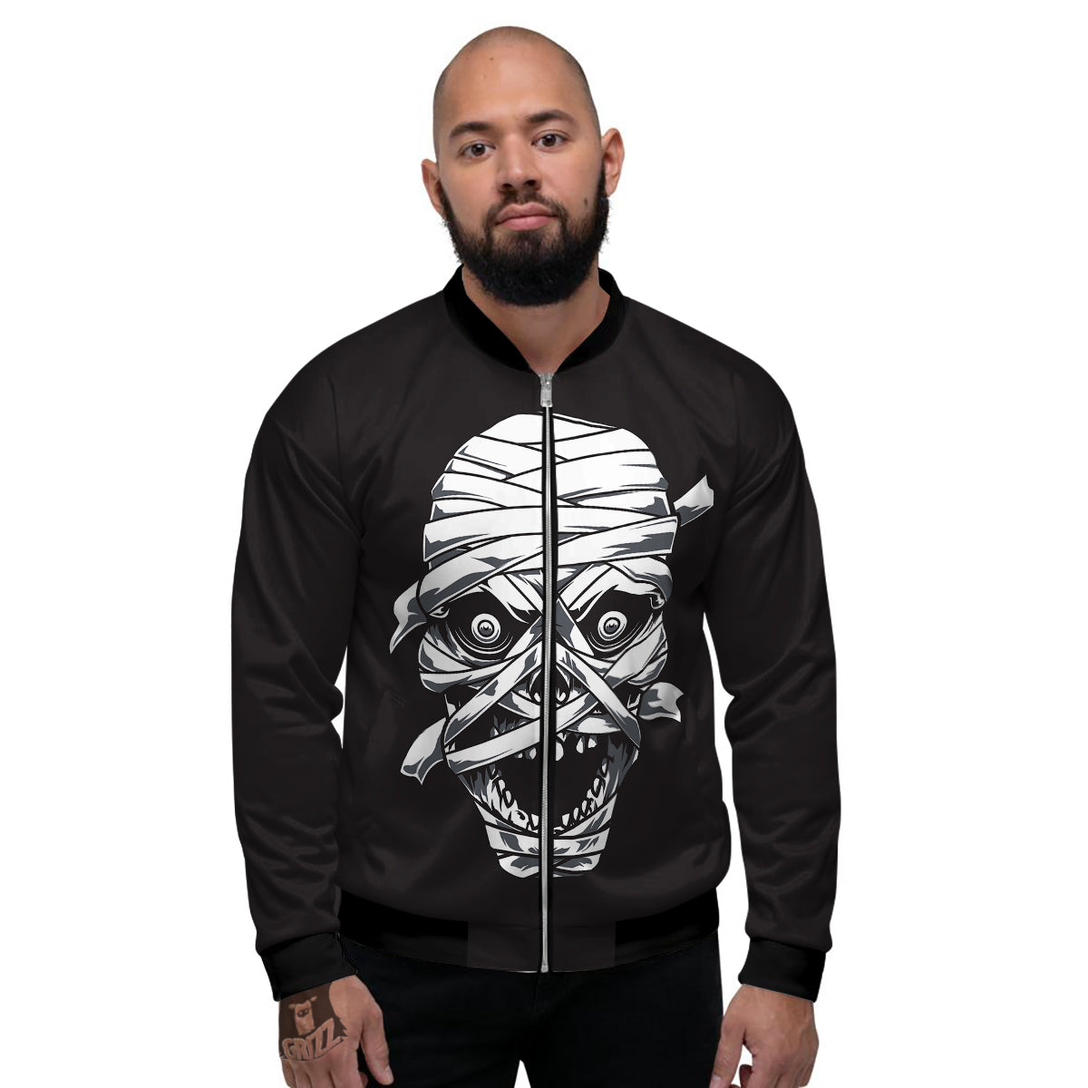 Mummy Head Print Men's Bomber Jacket-grizzshop