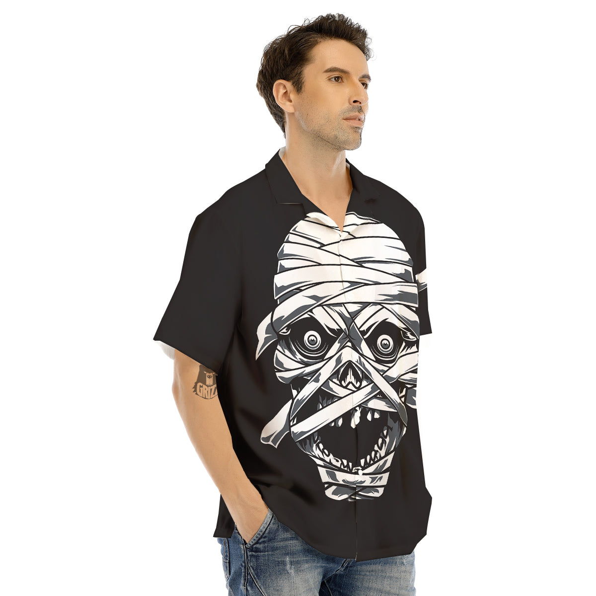 Mummy Head Print Men's Hawaiian Shirt-grizzshop