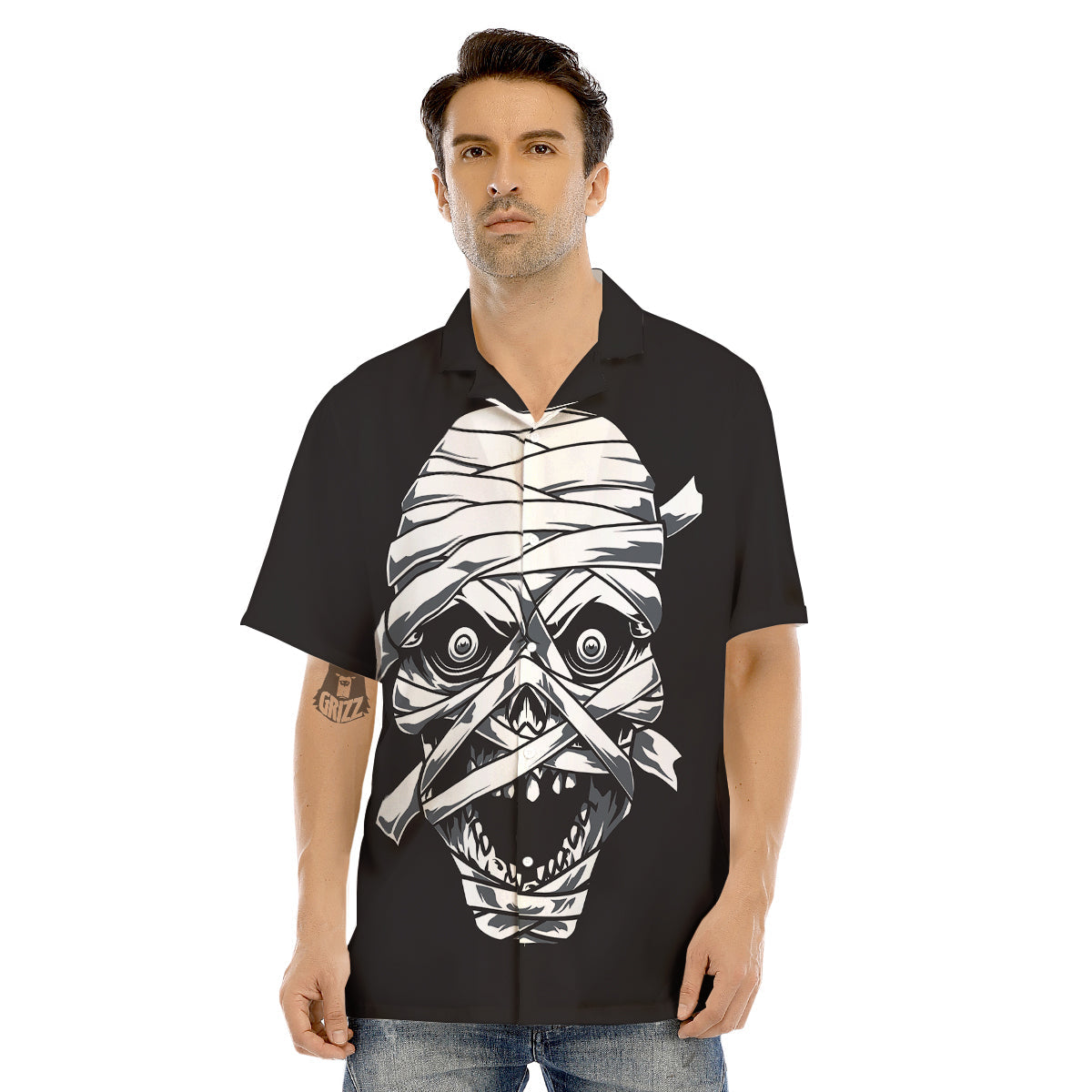 Mummy Head Print Men's Hawaiian Shirt-grizzshop