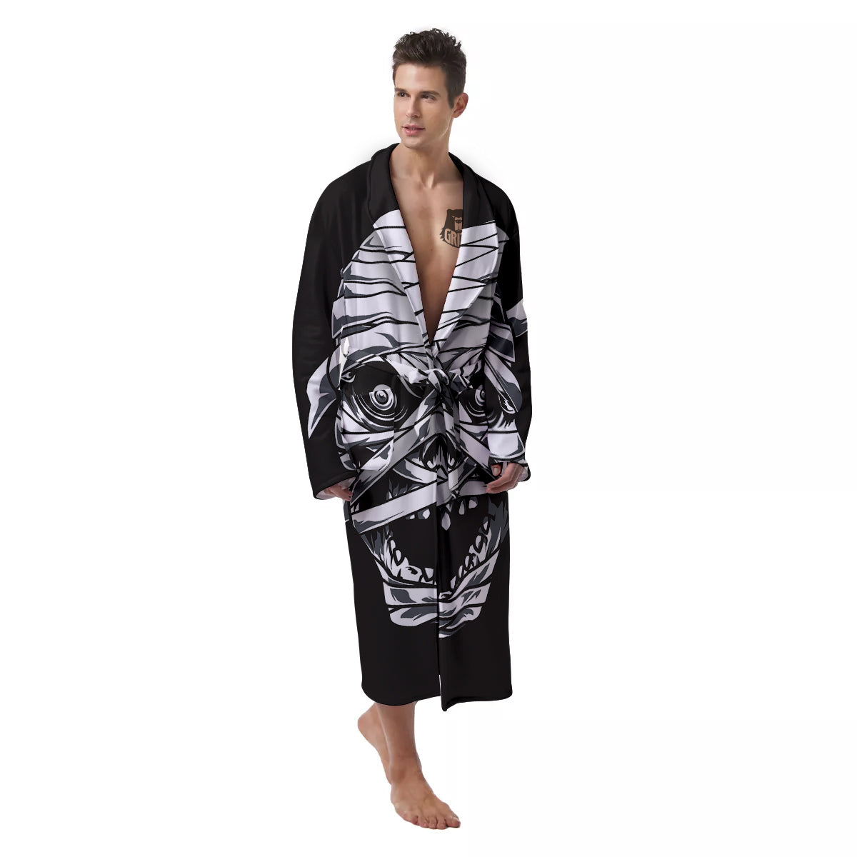 Mummy Head Print Men's Robe-grizzshop