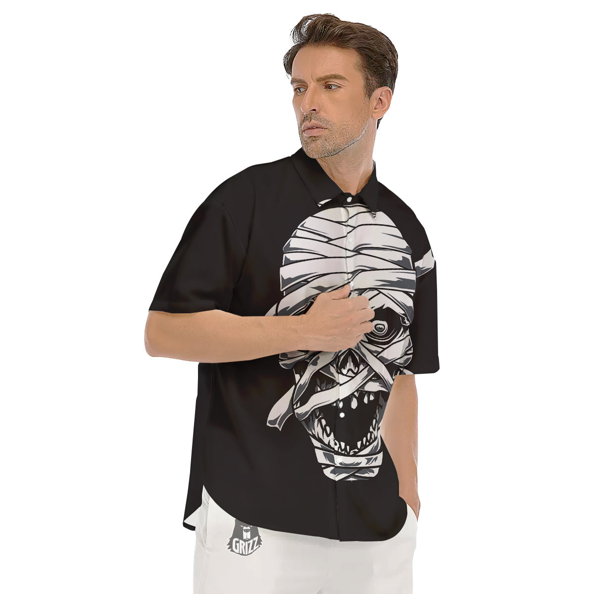 Mummy Head Print Men's Short Sleeve Shirts-grizzshop