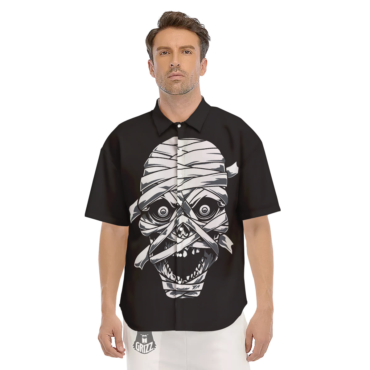 Mummy Head Print Men's Short Sleeve Shirts-grizzshop