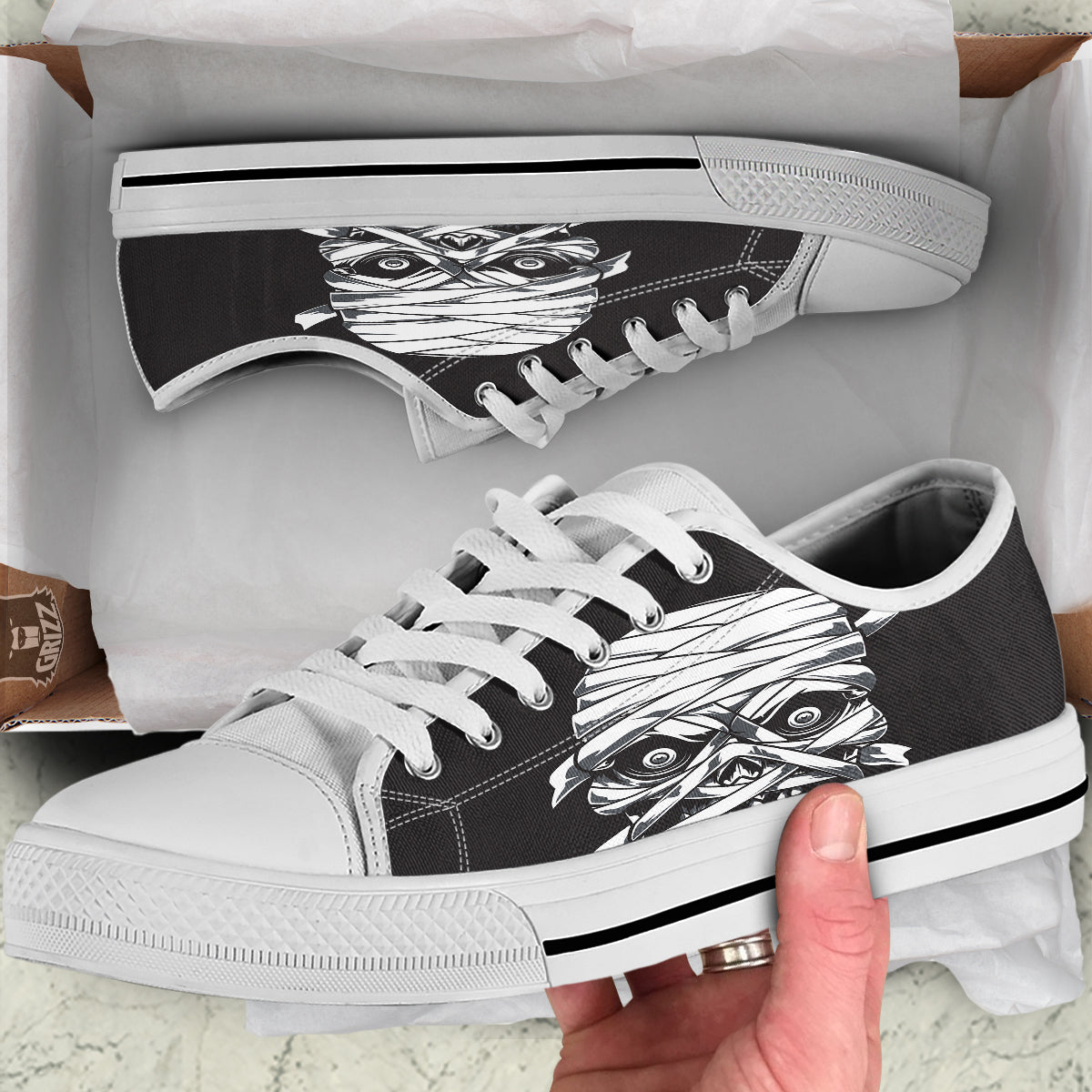 Mummy Head Print White Low Top Shoes-grizzshop