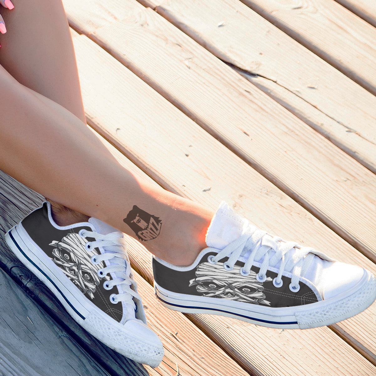 Mummy Head Print White Low Top Shoes-grizzshop
