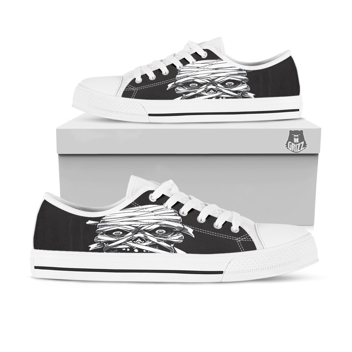 Mummy Head Print White Low Top Shoes-grizzshop