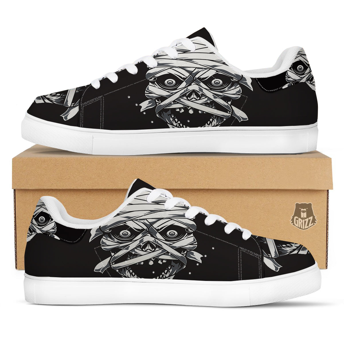 Mummy Head Print White Low Top Sneakers-grizzshop
