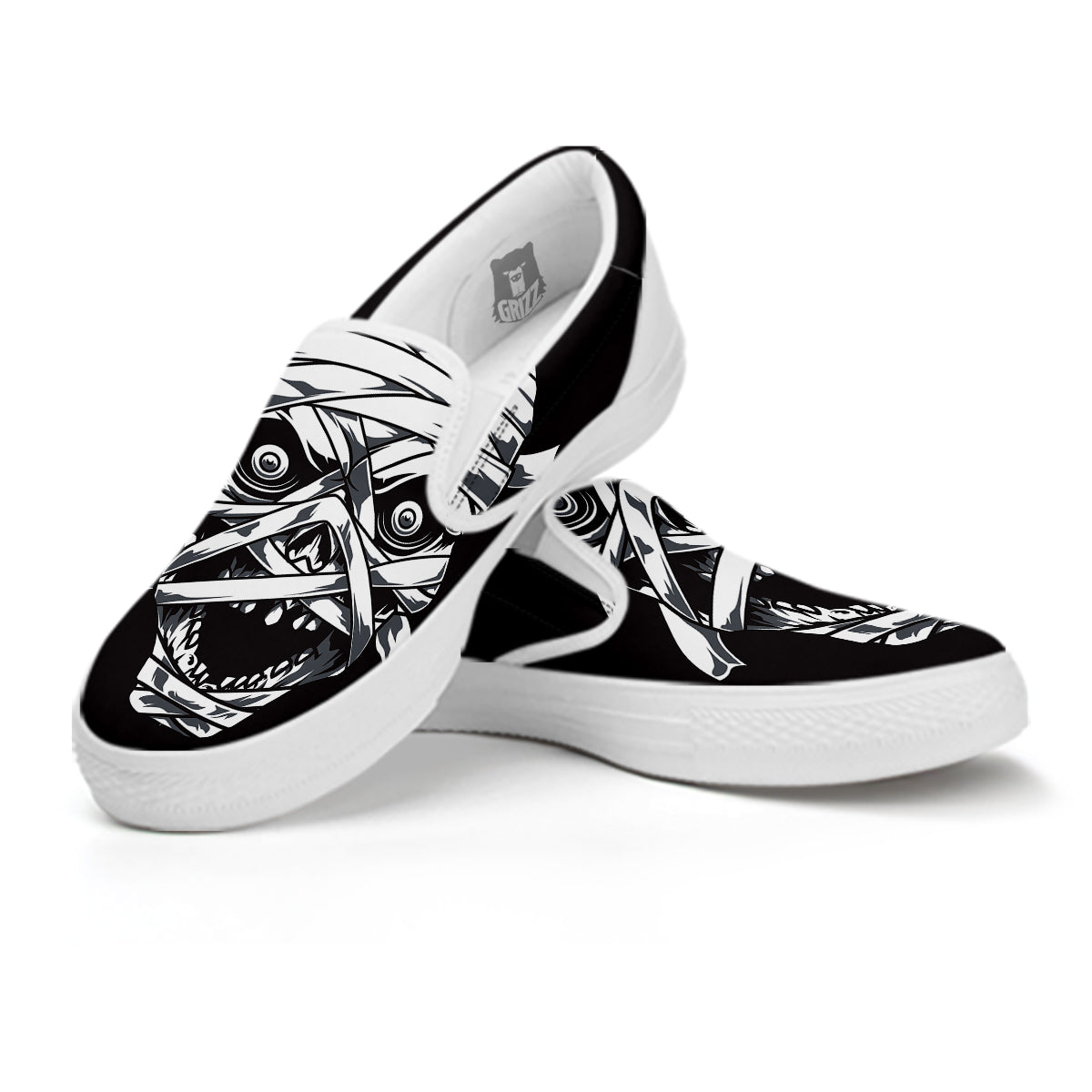 Mummy Head Print White Slip On Shoes-grizzshop