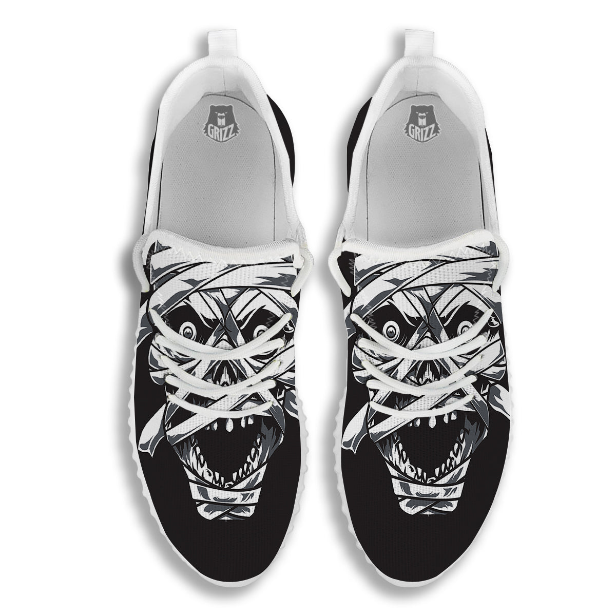 Mummy Head Print White Walking Shoes-grizzshop