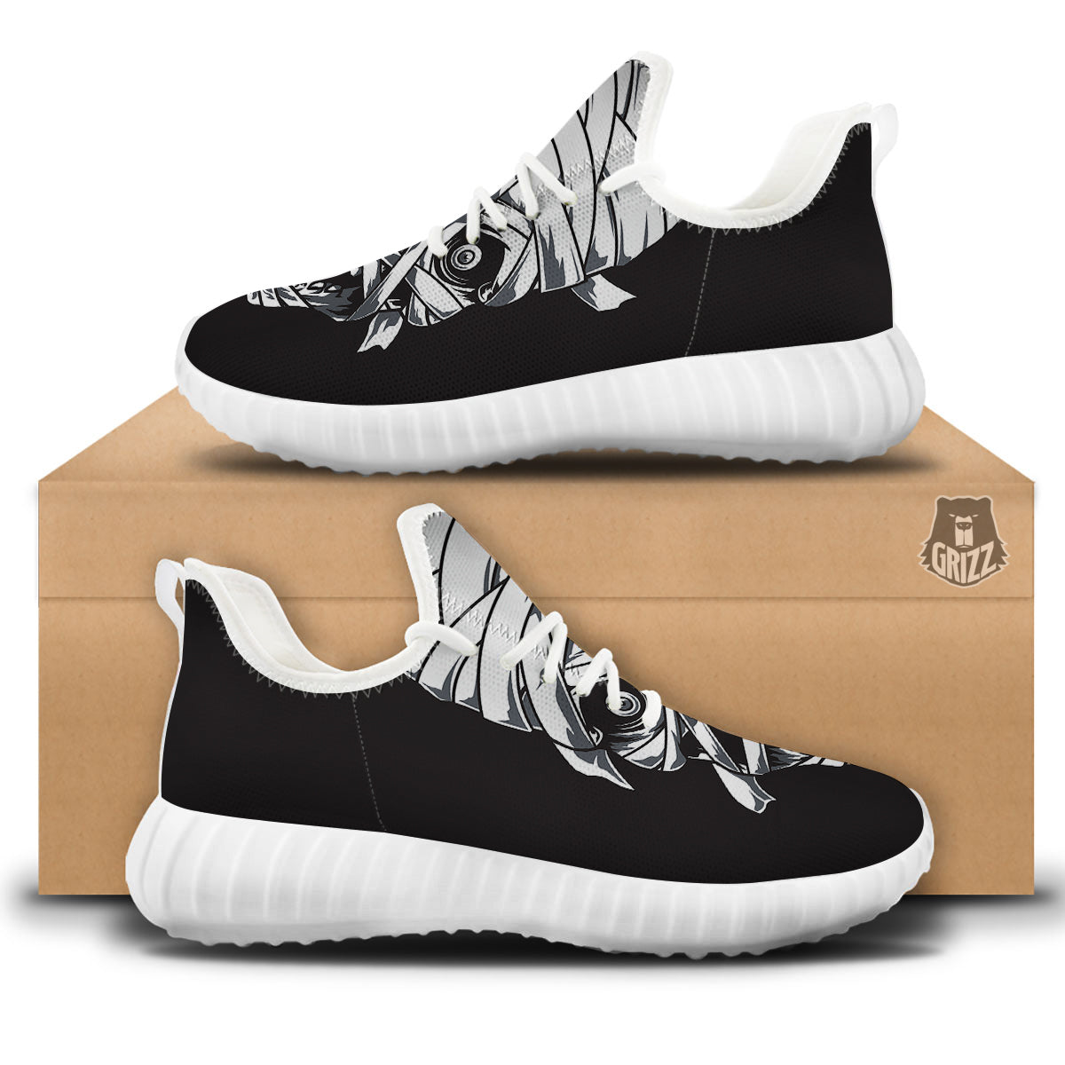 Mummy Head Print White Walking Shoes-grizzshop