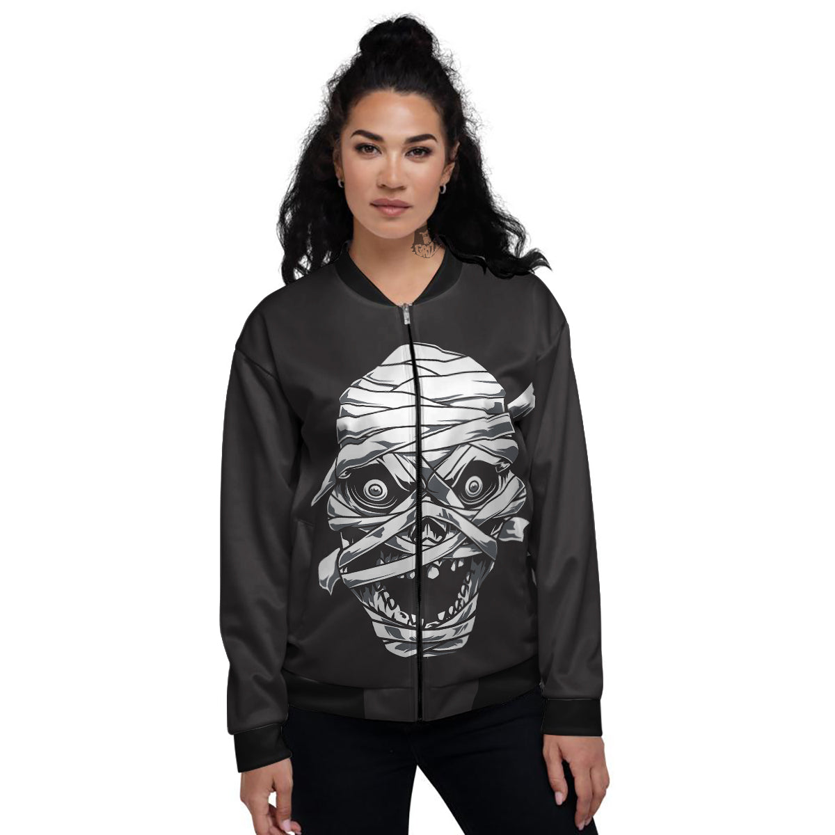 Mummy Head Print Women's Bomber Jacket-grizzshop