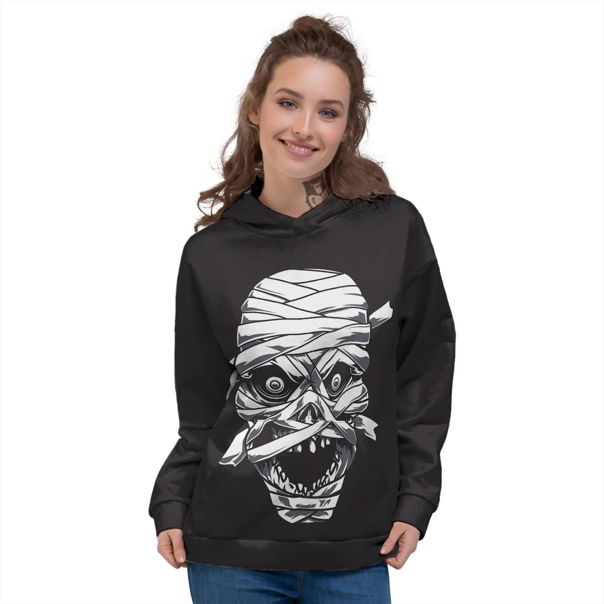 Mummy Head Print Women's Hoodie-grizzshop