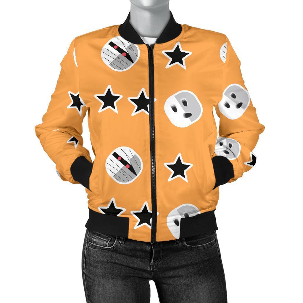 Mummy Print Pattern Women Casual Bomber Jacket-grizzshop