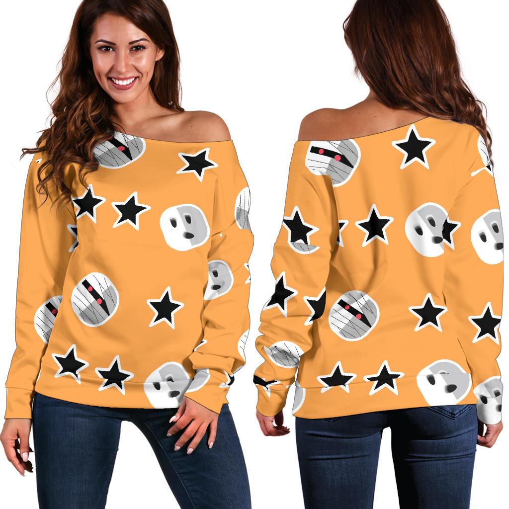 Mummy Print Pattern Women Off Shoulder Sweatshirt-grizzshop