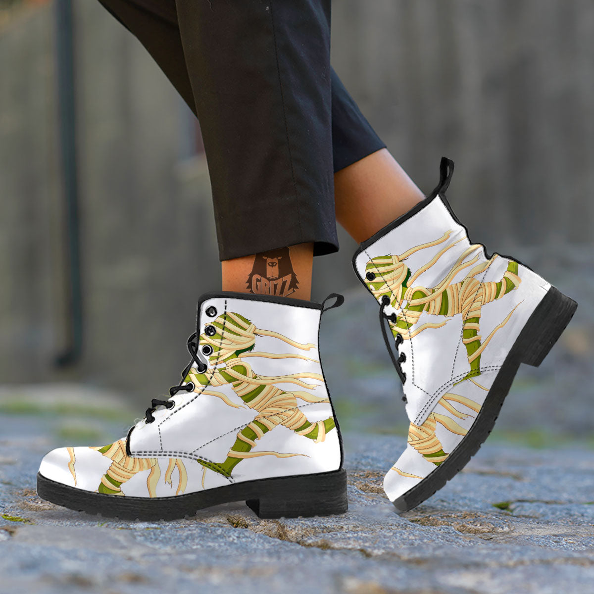 Mummy Running Print Leather Boots-grizzshop