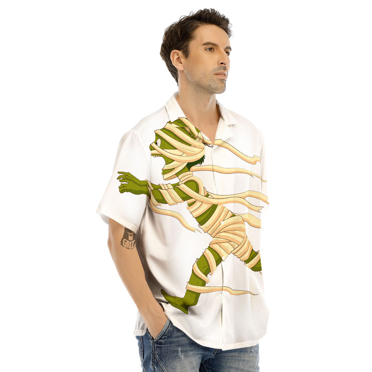 Mummy Running Print Men's Hawaiian Shirt-grizzshop