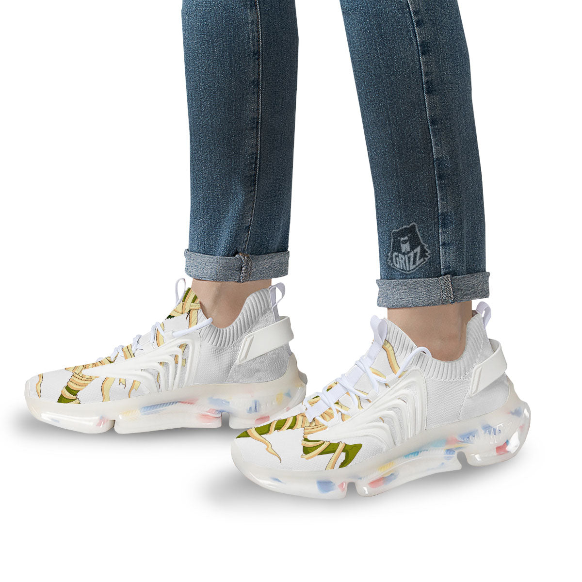 Mummy Running Print White Gym Shoes-grizzshop