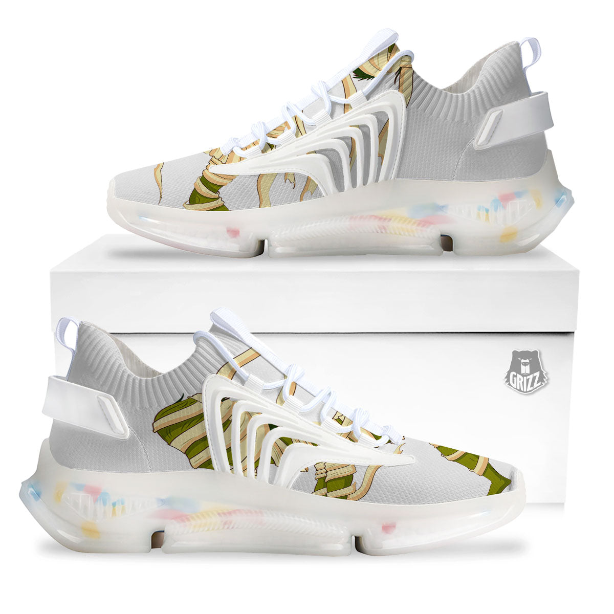 Mummy Running Print White Gym Shoes-grizzshop