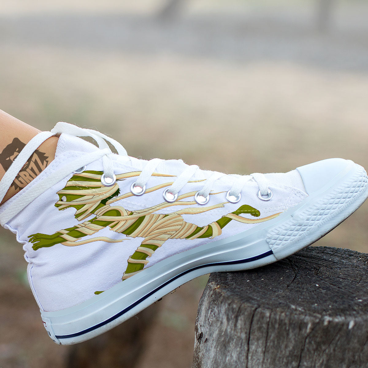 Mummy Running Print White High Top Shoes-grizzshop