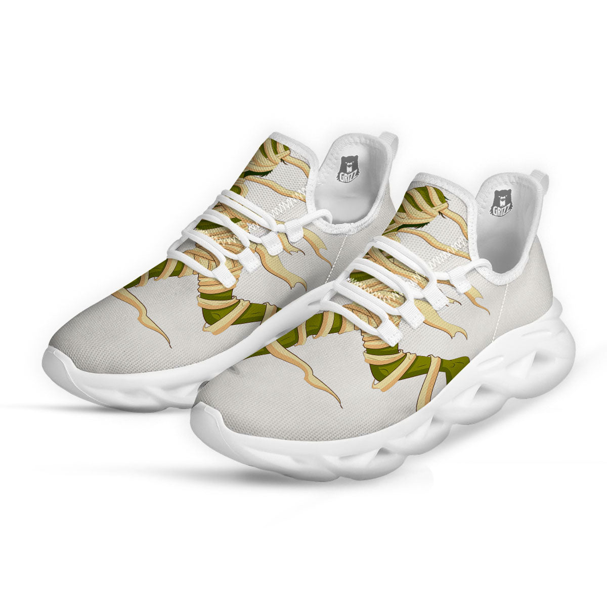Mummy Running Print White Running Shoes-grizzshop