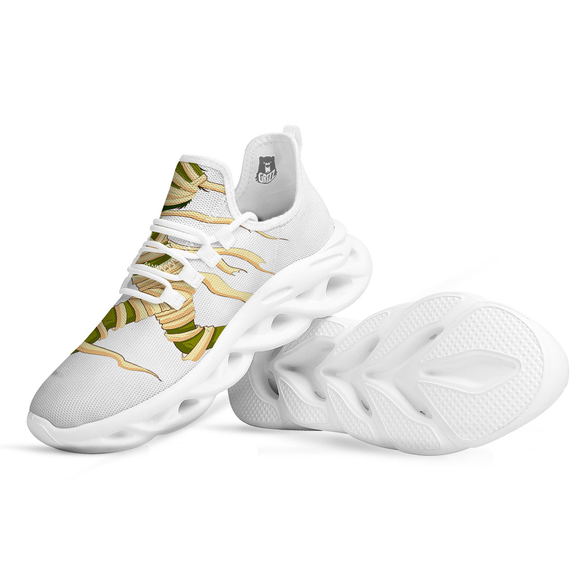 Mummy Running Print White Running Shoes-grizzshop