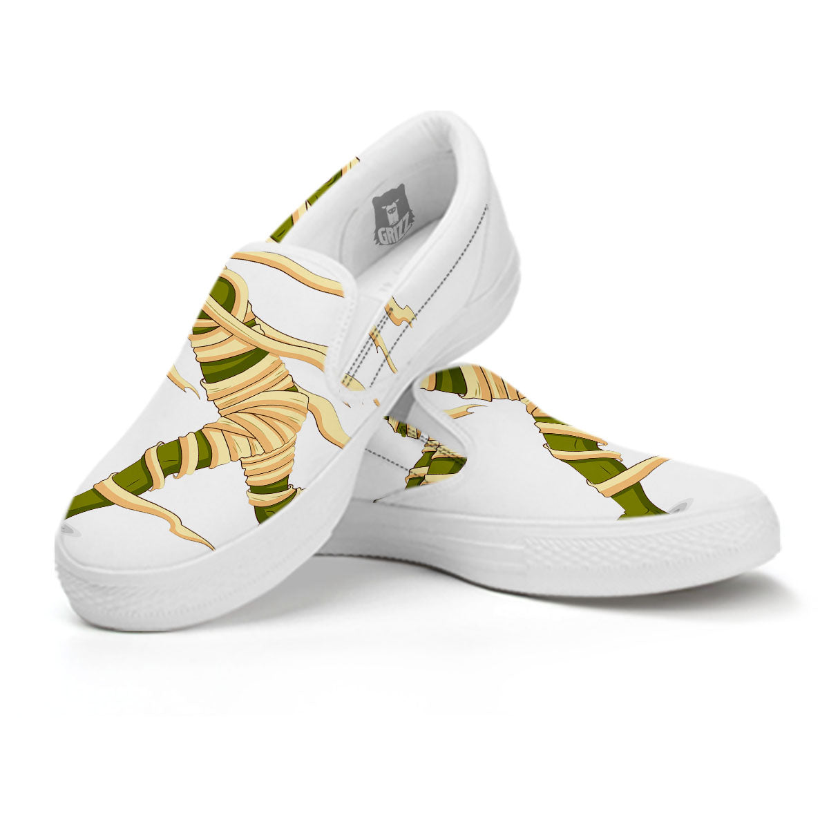 Mummy Running Print White Slip On Shoes-grizzshop