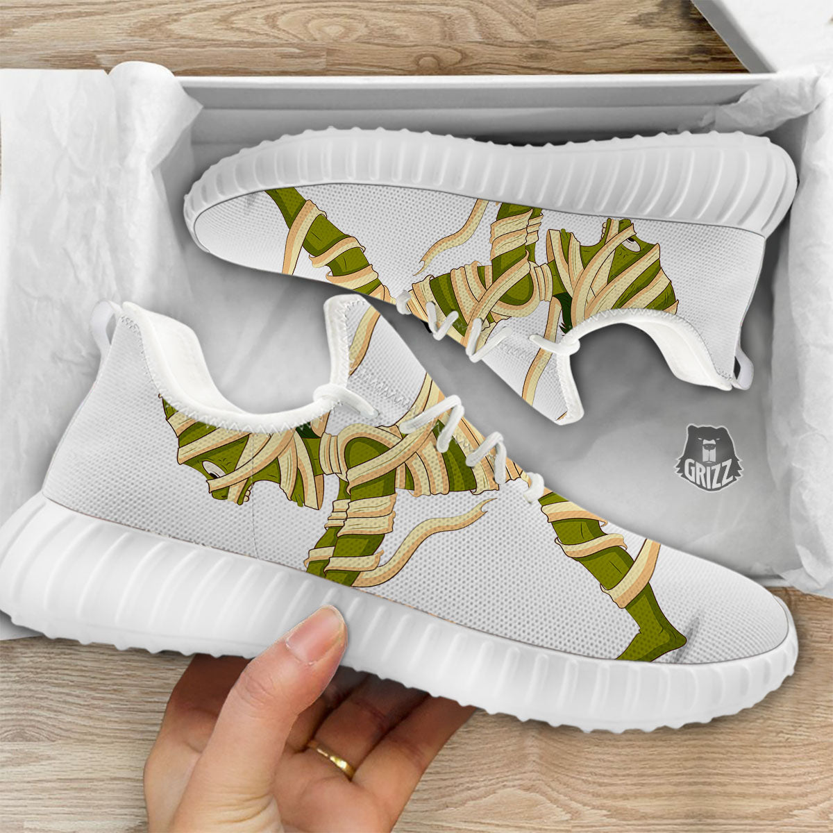 Mummy Running Print White Walking Shoes-grizzshop