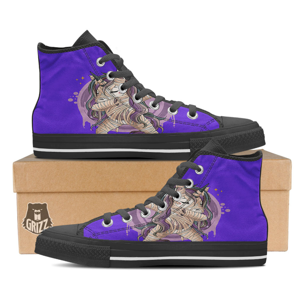 Mummy Unicorn Dap Print Black High Top Shoes-grizzshop
