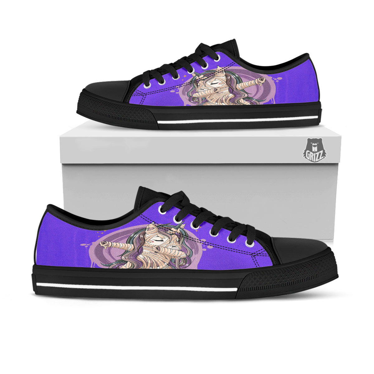 Mummy Unicorn Dap Print Black Low Top Shoes-grizzshop