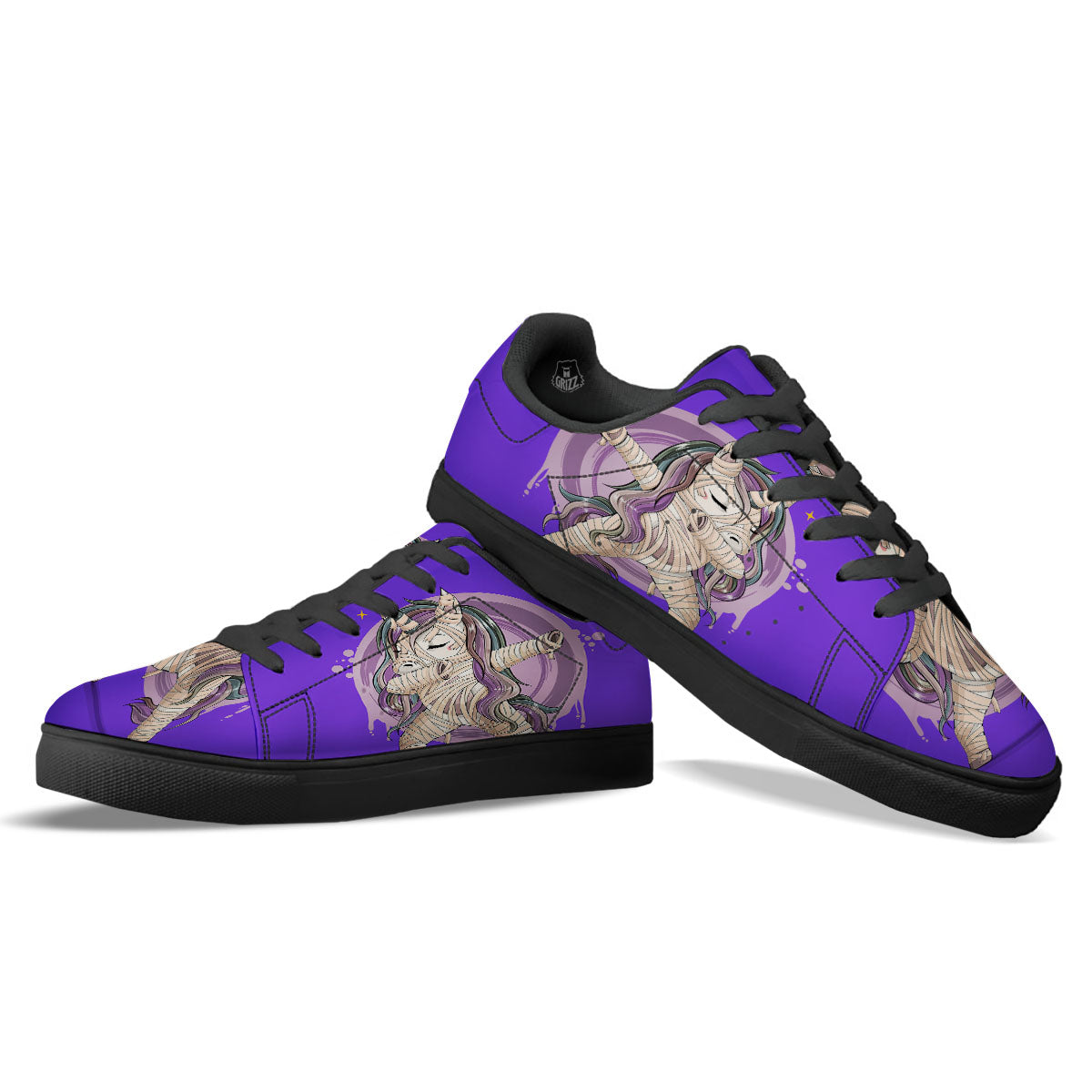 Mummy Unicorn Dap Print Black Low Top Sneakers-grizzshop