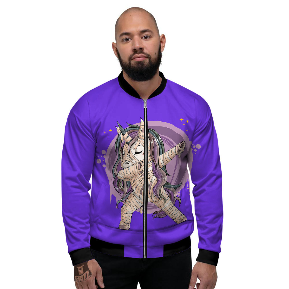 Mummy Unicorn Dap Print Men's Bomber Jacket-grizzshop