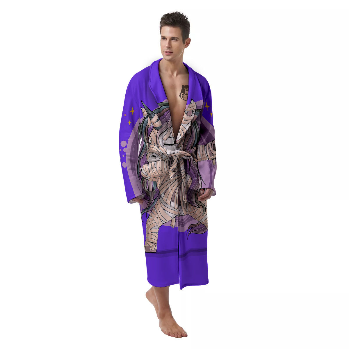 Mummy Unicorn Dap Print Men's Robe-grizzshop