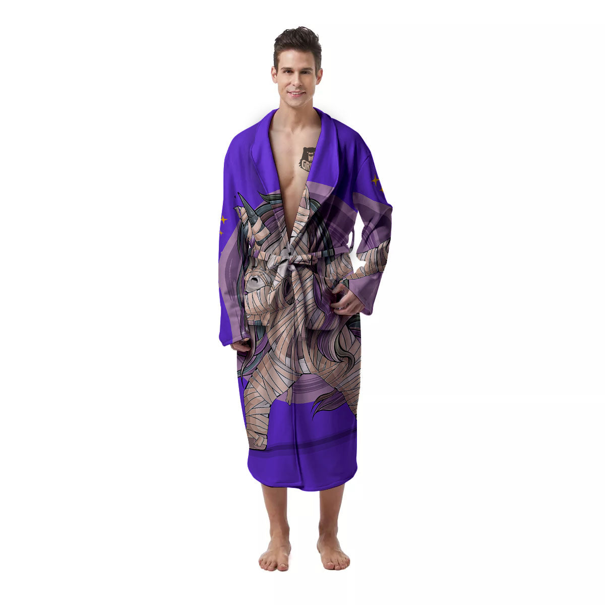 Mummy Unicorn Dap Print Men's Robe-grizzshop