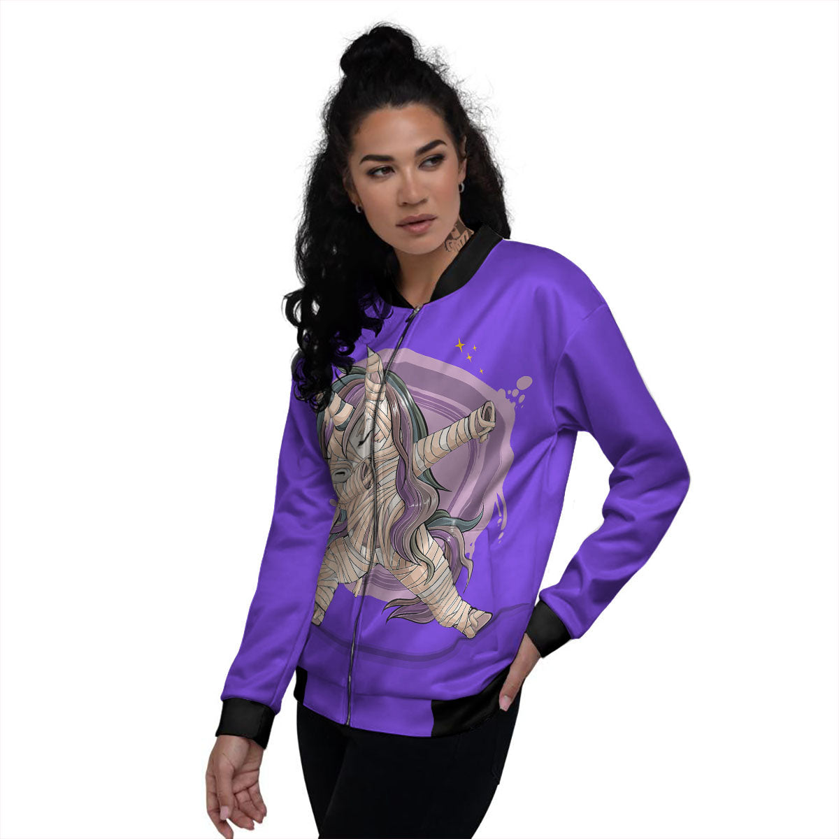 Mummy Unicorn Dap Print Women's Bomber Jacket-grizzshop