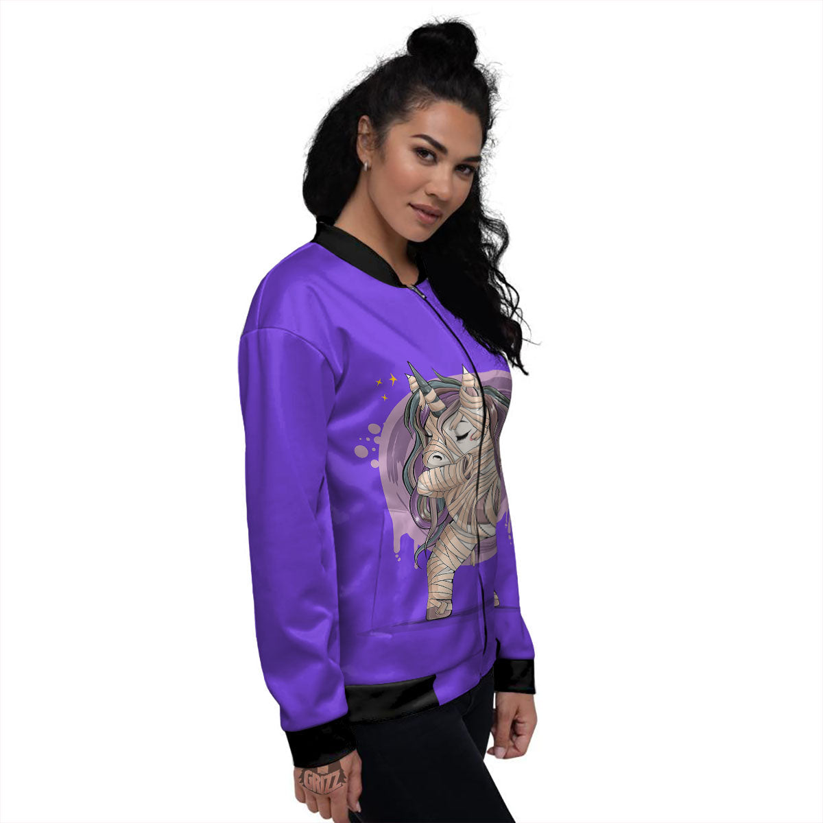 Mummy Unicorn Dap Print Women's Bomber Jacket-grizzshop