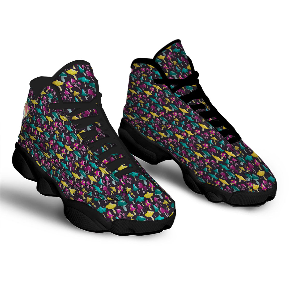 Mushroom Cartoon Print Pattern Black Basketball Shoes-grizzshop