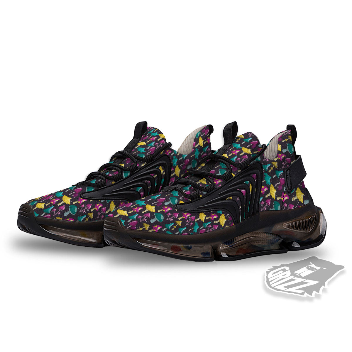 Mushroom Cartoon Print Pattern Black Gym Shoes-grizzshop